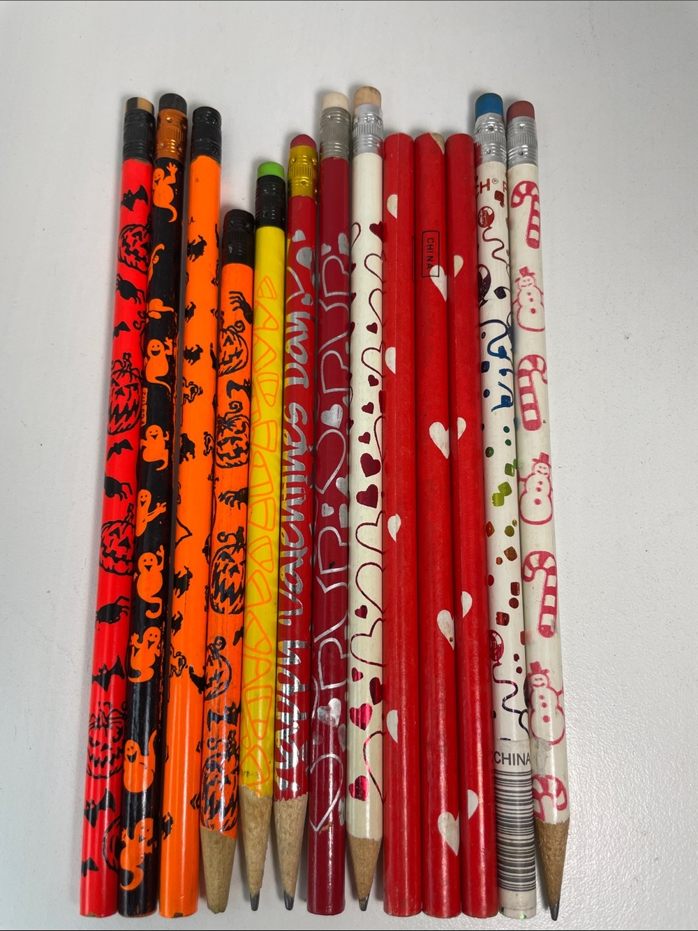 13 Holiday Halloween Christmas Valentines Birthday Pencil Set Used 90s